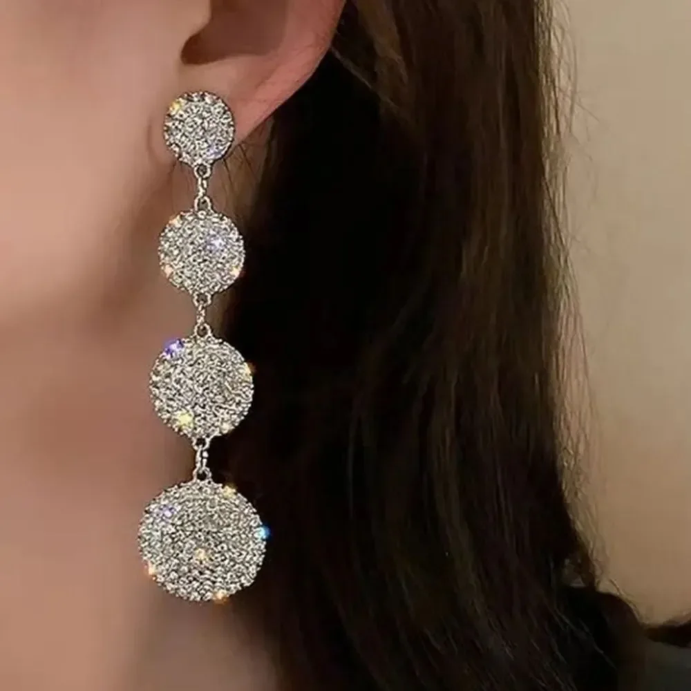 Sparkling Diamond Round Dangle Earrings